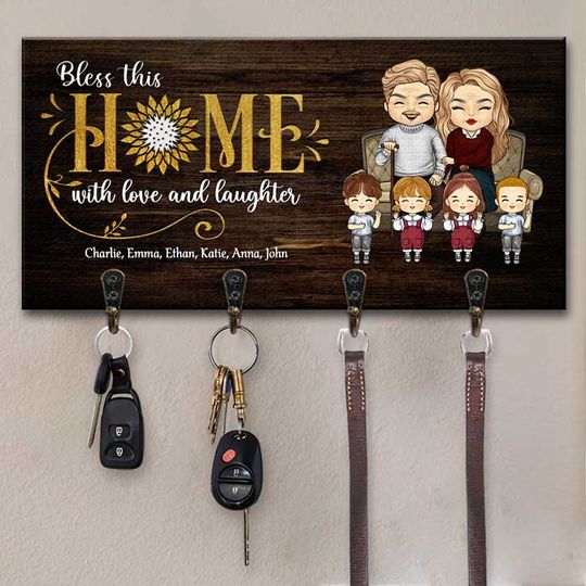 Discover Bless This Home With Love And Laughter - Personalized Key Hanger, Key Holder