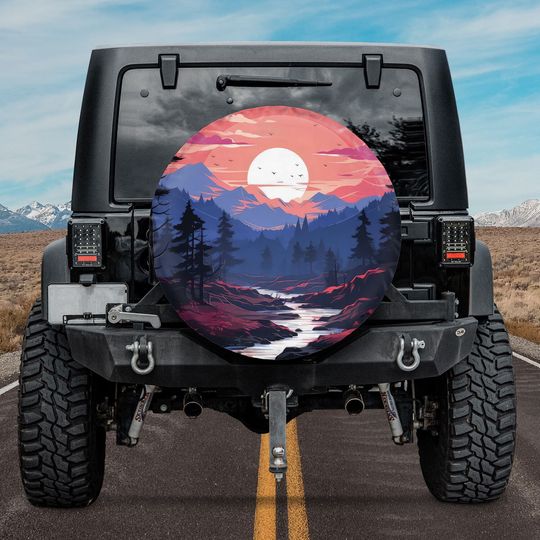 Discover Sunset Mountains River Landscape Spare Tire Cover