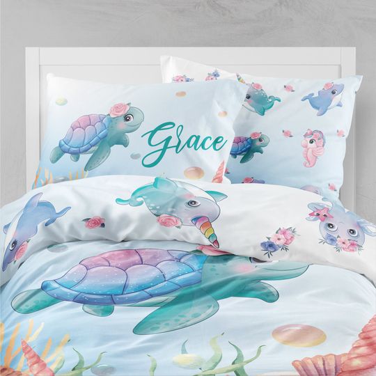 Discover Personalized Sea Girls Bedding, Turtle Girl Bedding Sets