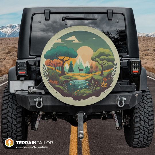 Discover Boho Minimal Whimsical Mountain Landscape Deer Silhouette Spare Tire Cover
