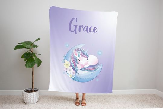Discover Personalized Unicorn Blanket, Baby Name Fleece Blanket
