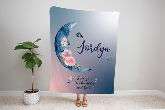 Discover Personalized Moon Blanket, Baby Name Fleece Blanket