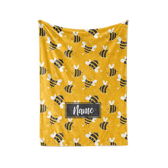 Discover Cute Buzzing Bees Personalized Fleece Blanket with Your Child's Name