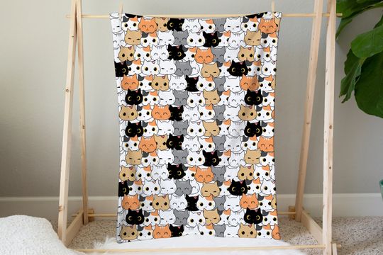 Discover Cat Face Minky Throw Blanket