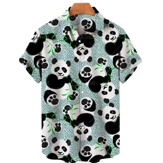 Discover Mens Summer Hawaiian Cute Panda 3D Print Hawaiian Shirt