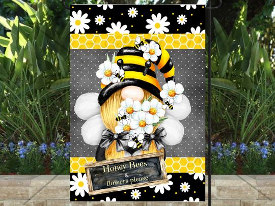 Discover Garden Flag, Yard Flag, Welcome, Gnome, Gnomes, Summer, Bee our Guest