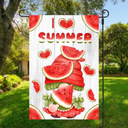 Discover Garden Flag S, Summer Watermelon Gnome