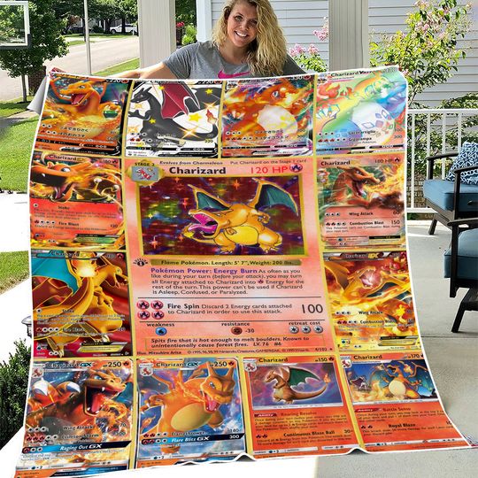 Discover Multi Charizard Version 1 Custom Trading Card Blanket