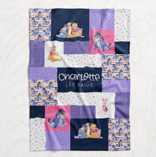Discover Personalized Eyore, Girl's Eyore Baby Name Fleece Blanket