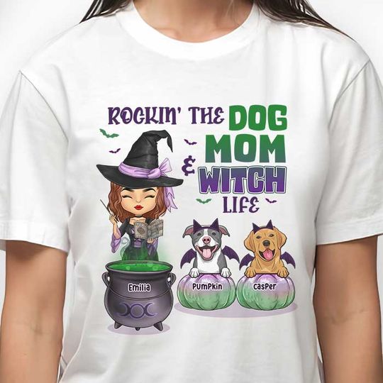 Discover Rockin' The Dog Mom and Witch Life Personalized T-Shirt