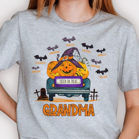 Discover Trick Or Treat - Grandma With Little Bats - Personalized T-shirt, Halloween Ideas.