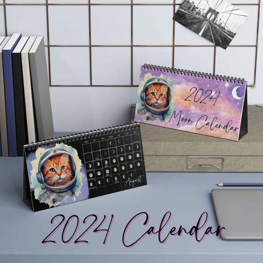 Discover Cat Moon 2024 Desk Calendar