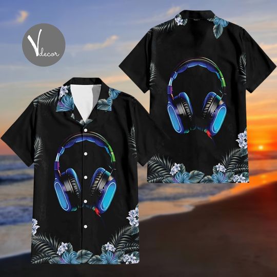 Discover Music Headphones Hawaiian Shirt, Music Lover Shirt, 3D Hawaiian Shirt