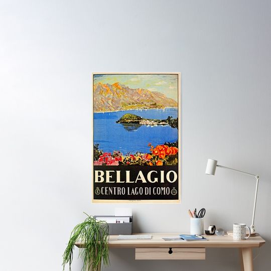 Discover Italy Bellagio Lake Como Vintage Italian Travel Advert Classic Semi-Gloss Poster