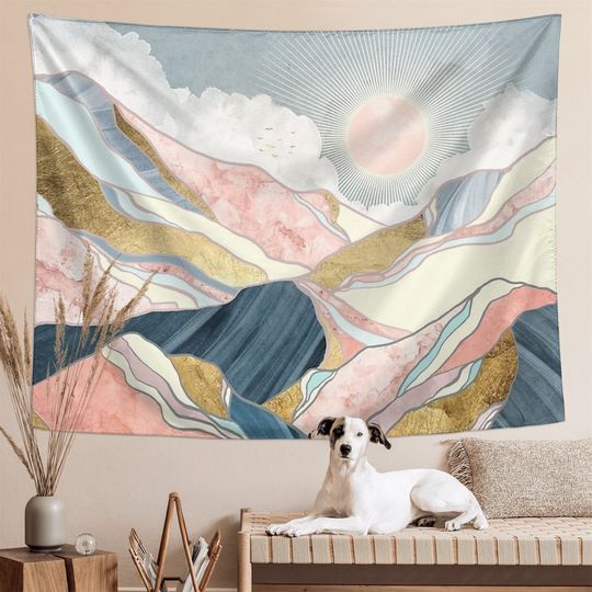 Discover Abstract Mountain Sunset Tapestry - Boho Nature Landscape