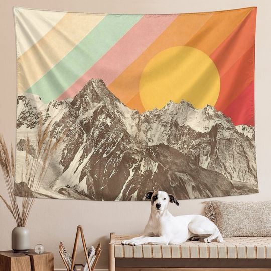 Discover Boho Mountain Sun Tapestry Mid Century Abstract Landscape