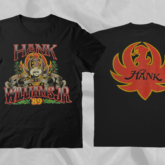 Discover Vintage Hank Williams Jr Double Eagle 1989 Tour Black Double Sided T-Shirt