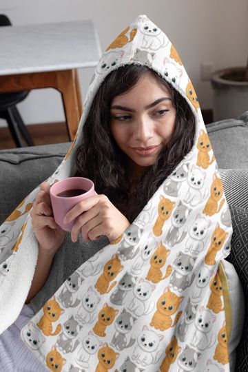 Discover Kawaii Kittens Cat Hooded Blanket