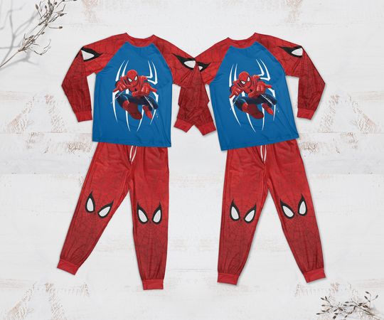 Discover Spider Patterns Red Blue Pajamas Set, Family Pajamas Set