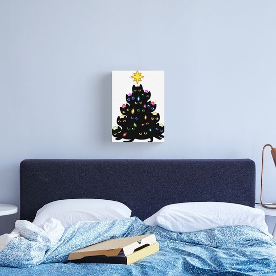 Discover Black Cat Christmas Light Canvas Print