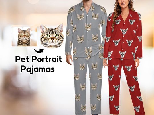 Discover Custom Pet Portrait Pajamas, Personalized Pet Face Pajamas Sets
