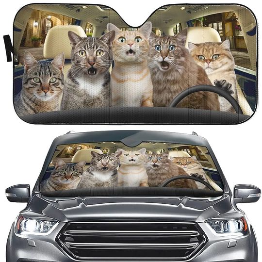 Discover Car Sun Shade Windshield Bengal Cat Driver, Shocked Funny Cat Car sunshades