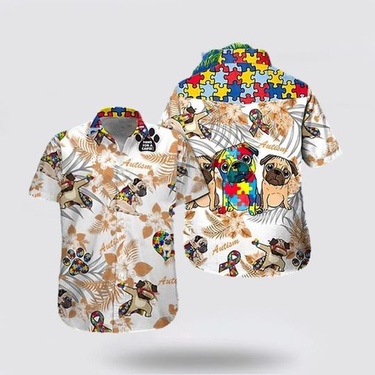 Discover Pug Dog Autism All Over Print Hawaiian Shirt, Dog 3D Hawaiian Shirt