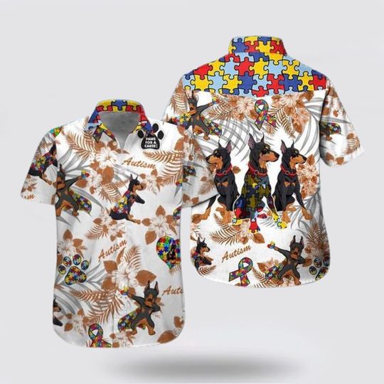 Discover Doberman Autism Floral Pattern Hawaiian Shirt