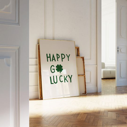 Discover Happy Go Lucky Print St Patricks Day Decor Four Leaf Clover Poster
