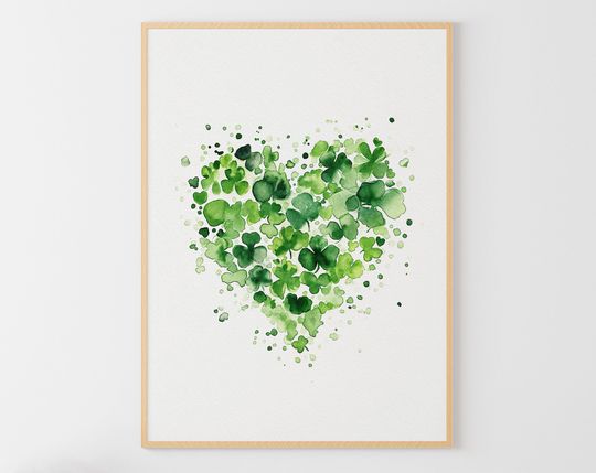 Discover Shamrock Heart Watercolor Painting St. Patrick's Day Poster Clover