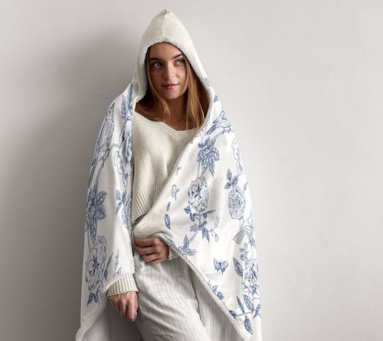 Discover Blue & White French Toile Hooded Blanket