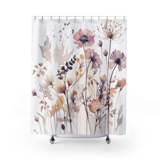 Discover Watercolor Pressed Wildflowers Shower Curtain