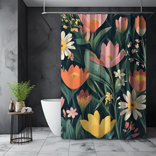Discover Botanical Spring Floral Shower Curtain | Cottagecore Wildflowers