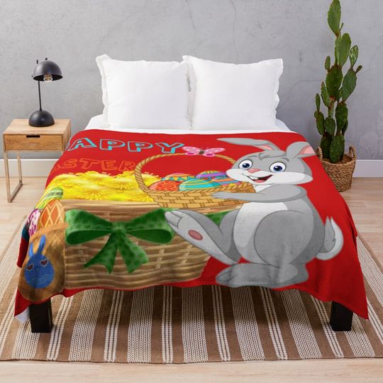 Discover Happy Easter Bunny With Dandelions and Easter Eggs Throw Blanket