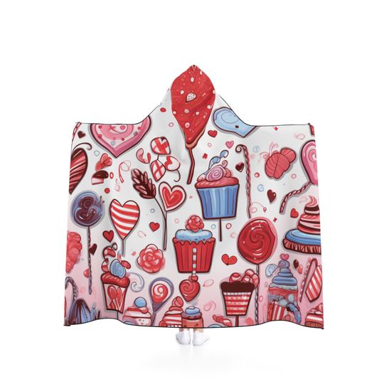 Discover Hearts and candy Drinking Reading Hooded Blanket