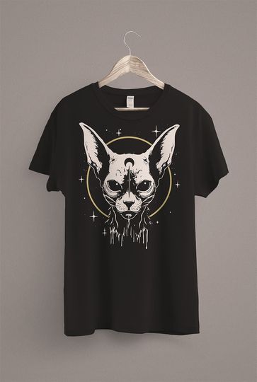 Discover Celestial Sphynx Cat T-Shirt, Gothic Shirt, Witchy Festival Shirt