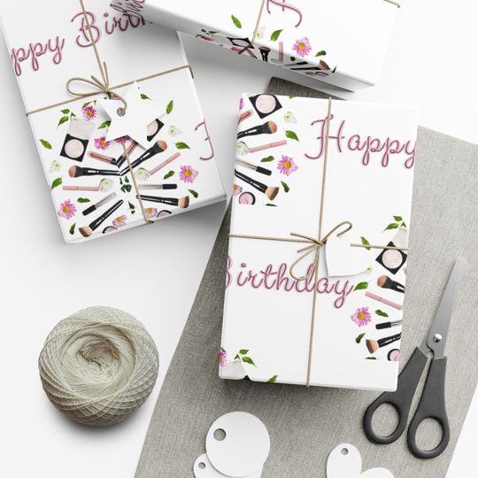 Discover Makeup Cosmetic Girl Happy Birthday Gift Wrapping Paper