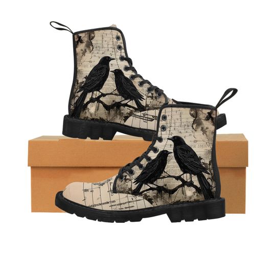 Discover Crow Witchy Men's Canvas Boots, Goth Boots, Raven Witchcraft Boots