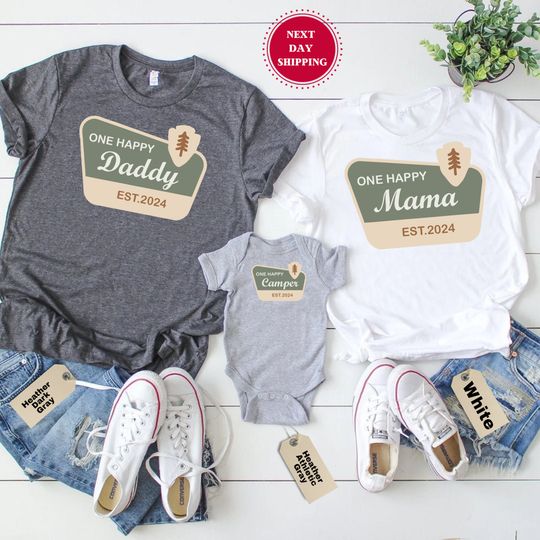 Discover One Happy Camper Camping 1st Birthday Family Shirts