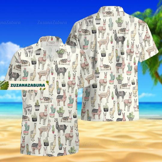 Discover Llamas Print Button Shirt