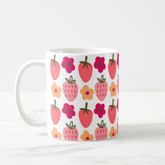 Discover Flowers & Strawberries Pattern Mug