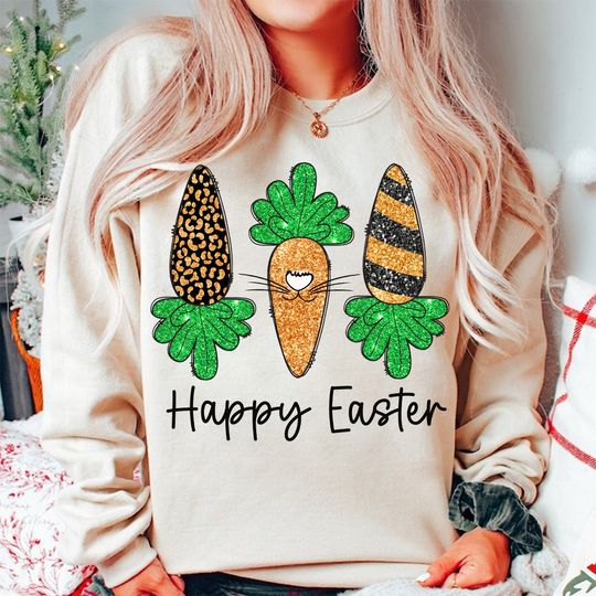 Discover Happy Easter Sweatshirt, Bunny Carrot Easter