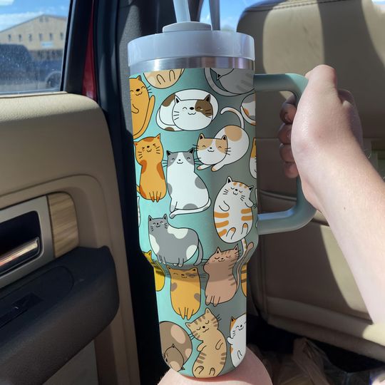 Discover Cute Cat Tumbler 40oz With Handle