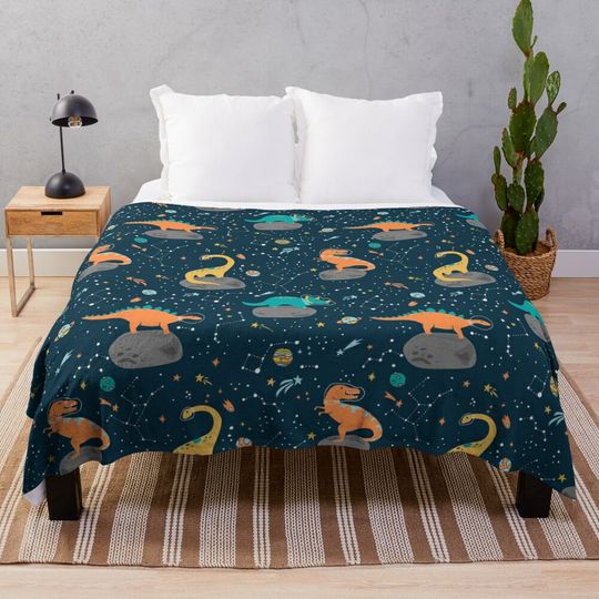 Discover Dinosaurs Floating on an Asteroid Throw Blanket