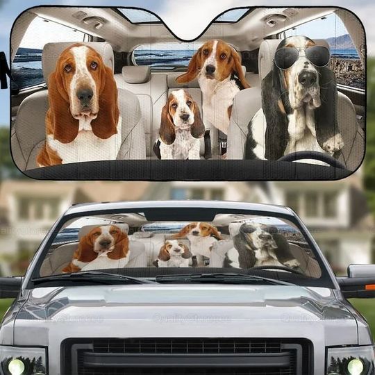 Discover Basset Hound Family Car Sunshade, Dog Car Sun Shade