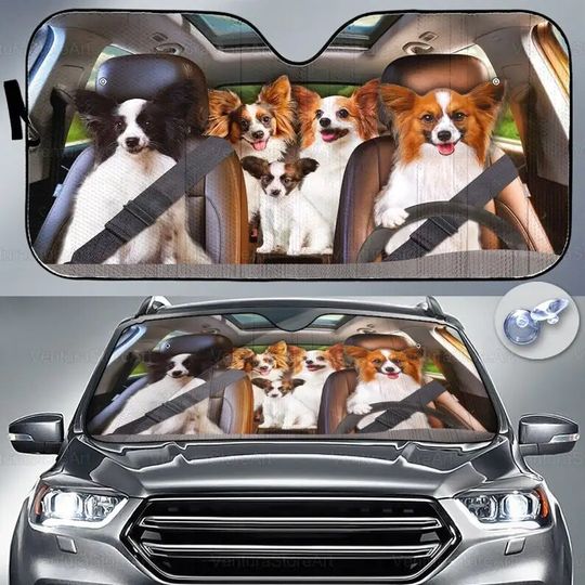 Discover Papillon Car Sunshade, Dog Car Decoration, Papillon Lover