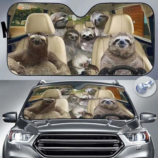 Discover Sloth Family Car Sunshade