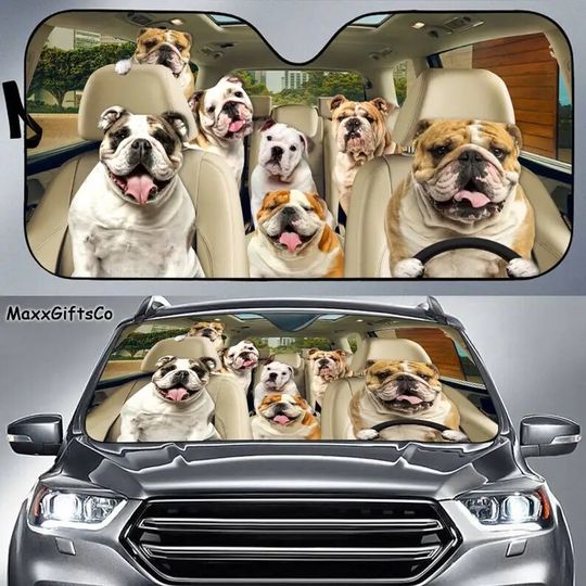 Discover English Bulldog Car Sun Shade, Dogs Family Sunshade