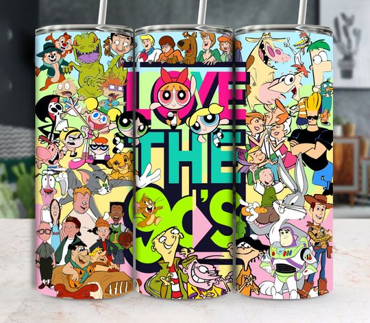 Discover 90s Cartoon Nostalgia 20oz Tumbler with Lid and Straw