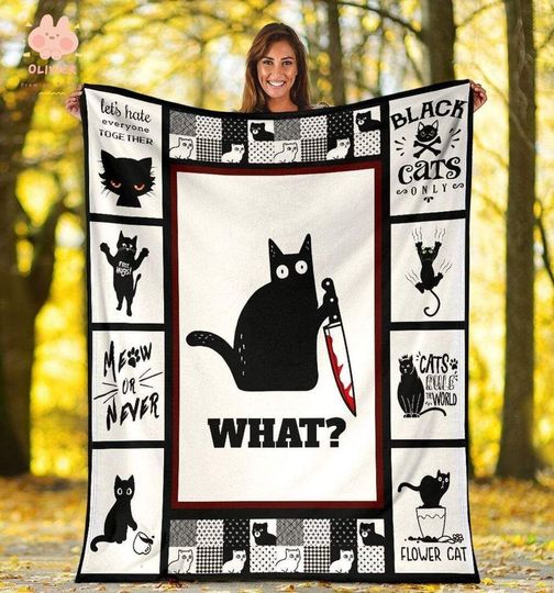 Discover What Funny Murderous Black Cat Gift For Cat Lovers Fleece Blanket